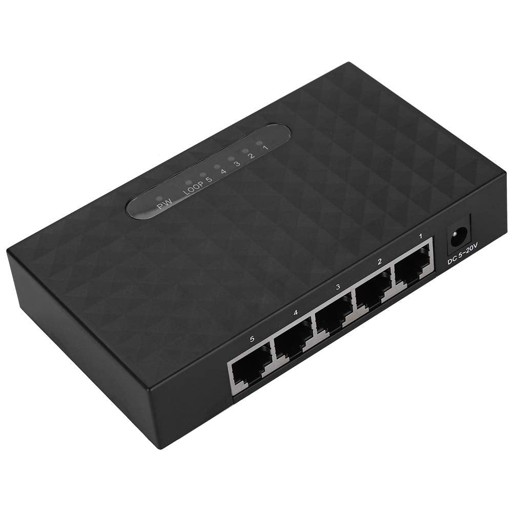 Sonew Gigabit Ethernet Switch, 5 Port Fast 10/100/1000Mbps Ethernet LAN Hub Network Gigabit Switch, Full/Half Duplex Adaptive Mode, Black(US Plug)