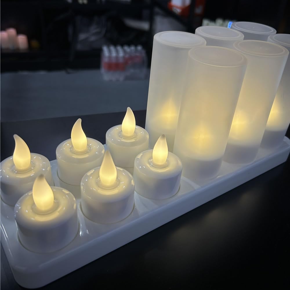 YASENN 12 Pack Rechargeable LED Tealight Candles, Flickering Flameless Tea Lights with Timer, Battery Operated Warm White Color Changing Candles