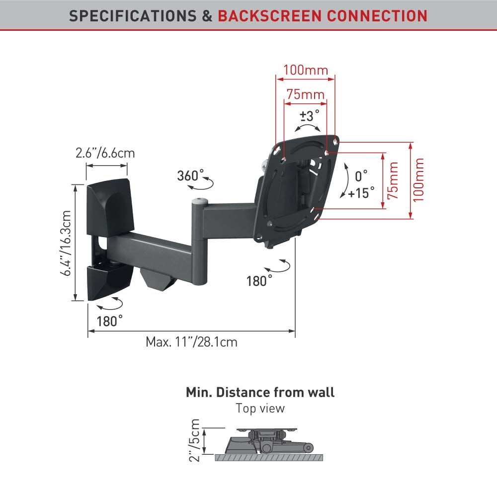 Barkan TV and Monitor Wall Mount, 13 - 29 inch Full Motion Articulating - 4 Movement Flat / Curved Screen Bracket, Holds up to 33 lbs, Lifetime