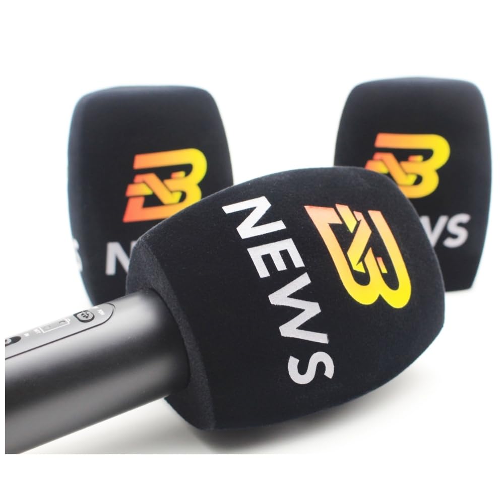 2 Pack Logo Customized on Microphone Foam Windscreens Handhold Mic Foam Covers Windshields with Logo Printed for TV Interview, Broadcast,Radio Station