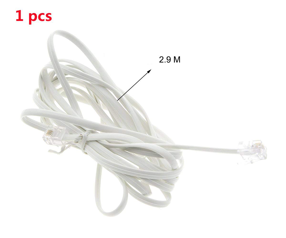 YXQ RJ11 Plug Telephone Adapter Landline Cable 6P4C Male to Male 2.9M Length, White