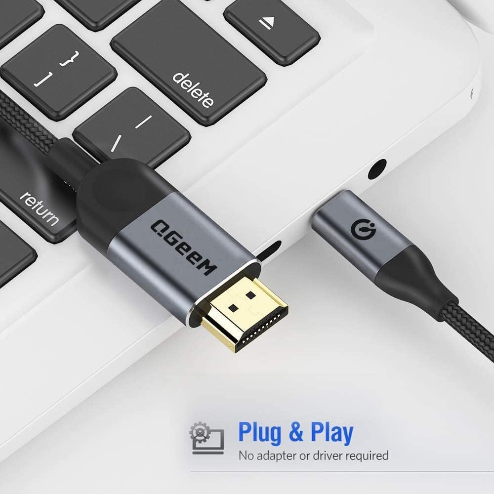 QGeeM USB C to HDMI Cable Adapter 6FT 4K, USB Type C to HDMI Thunderbolt 3/4 Compatible for iPhone 16, Galaxy, MacBook Pro/air, IPad pro, Surface,Dell