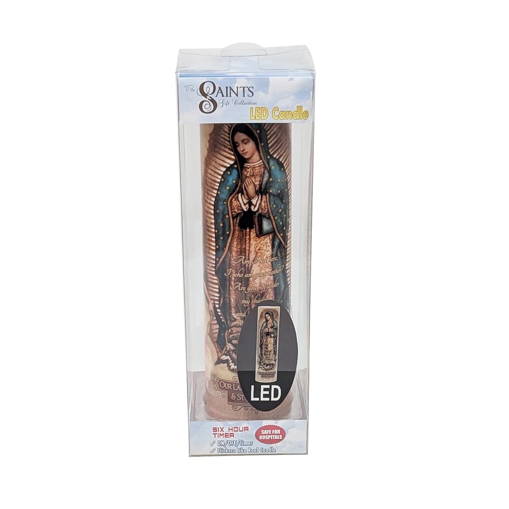 THE SAINTS COLLECTION Our Lady of Guadulpe with Juan Diego, LED Flameless Devotional Prayer Candle