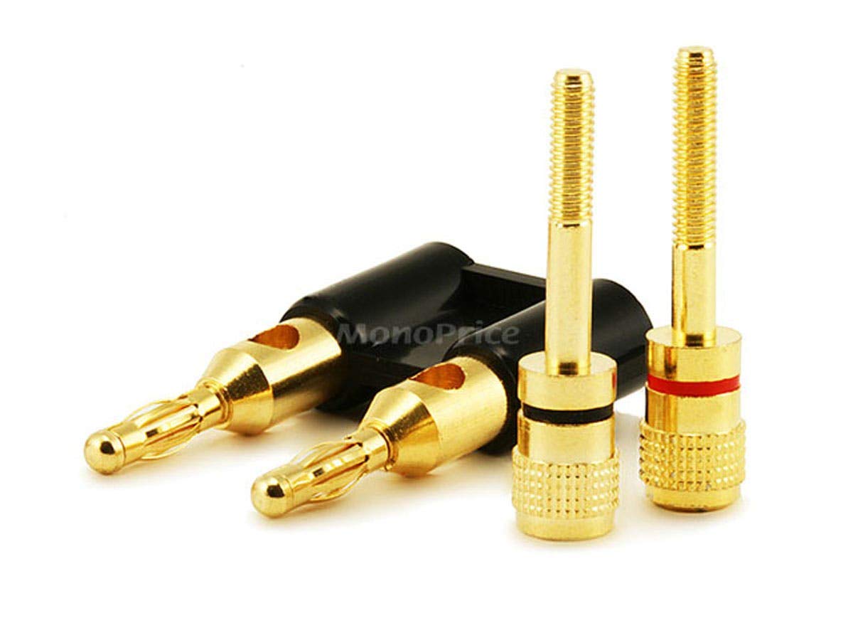 Monoprice Dual 24k Gold Plated Speaker Banana Plugs, Black
