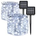 kemooie Solar Fairy Lights Outdoor, 2Pack 200 LED 66FT White Twinkle Solar String Lights, 8 Modes Waterproof for Garden Tree Christmas Decorations