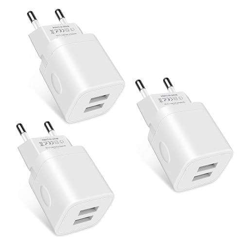 European Travel Plug Adapter Charger for iPhone Samsung Android Phone,International Power Adaptor with 2 Charger Port USB, EU Wall Charging Block