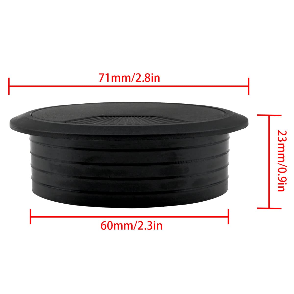 Lovelysp 2-3/8 inch Table Wire Cable Ring Hole Cover for Office PC Desk Cable Cord Organizer Plastic Cover (Open Hole 60mm Wire Box Black)-4PCS