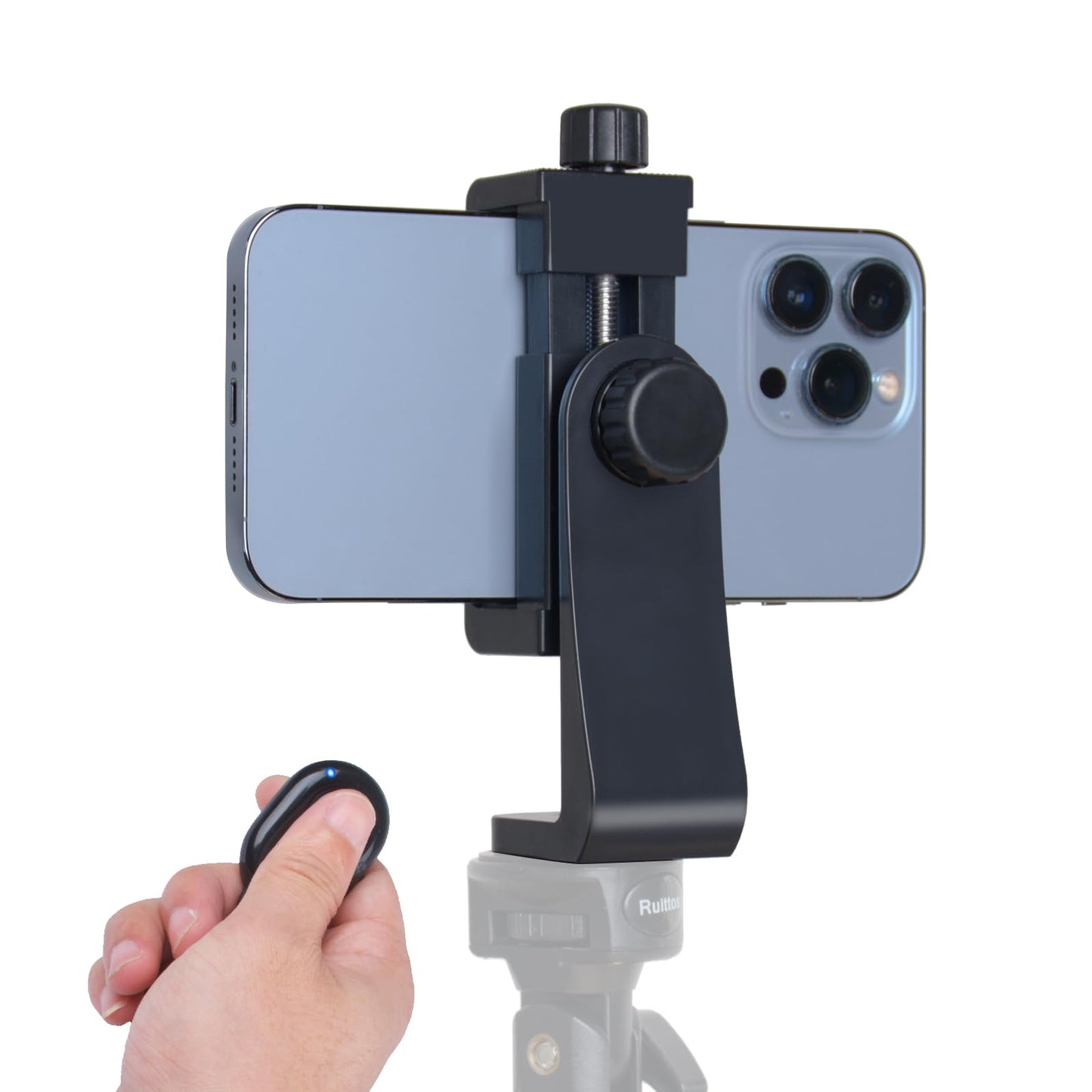 Ruittos Phone Tripod Mount Adapter with Camera Remote Controller, Cell Phone Holder Clip with Adjustable Clamp Compatible with iPhone, Samsung, HTC