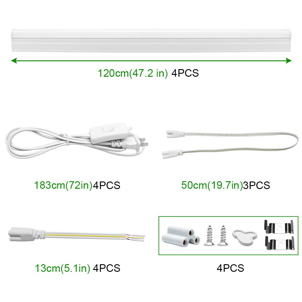 LightingWill T5 Integrated Fixture 4FT, Warm White 3000-3500K, 20W, Linkable LED Shop Light, LED Ceiling and Under Cabinet Light, Corded Electric