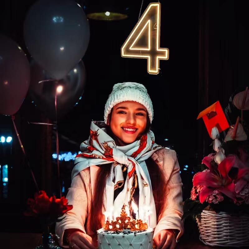 Neon Signs Number 4 Birthdays Decor Neon Lights Party USB Plus Battery Case Light up your baby's birthday with our Neon Number Four Sign (Number