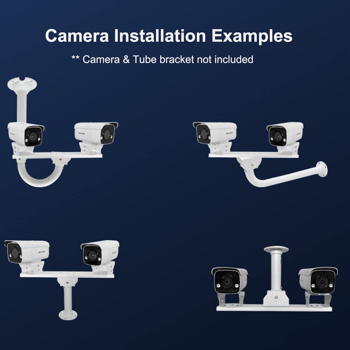 FINXRoll Metal Steel One to Two Horizontal Cross Bar Dual Camera Mount Bracket Extension Bar Horizontal Arm Security Camera Mount Holder for Double