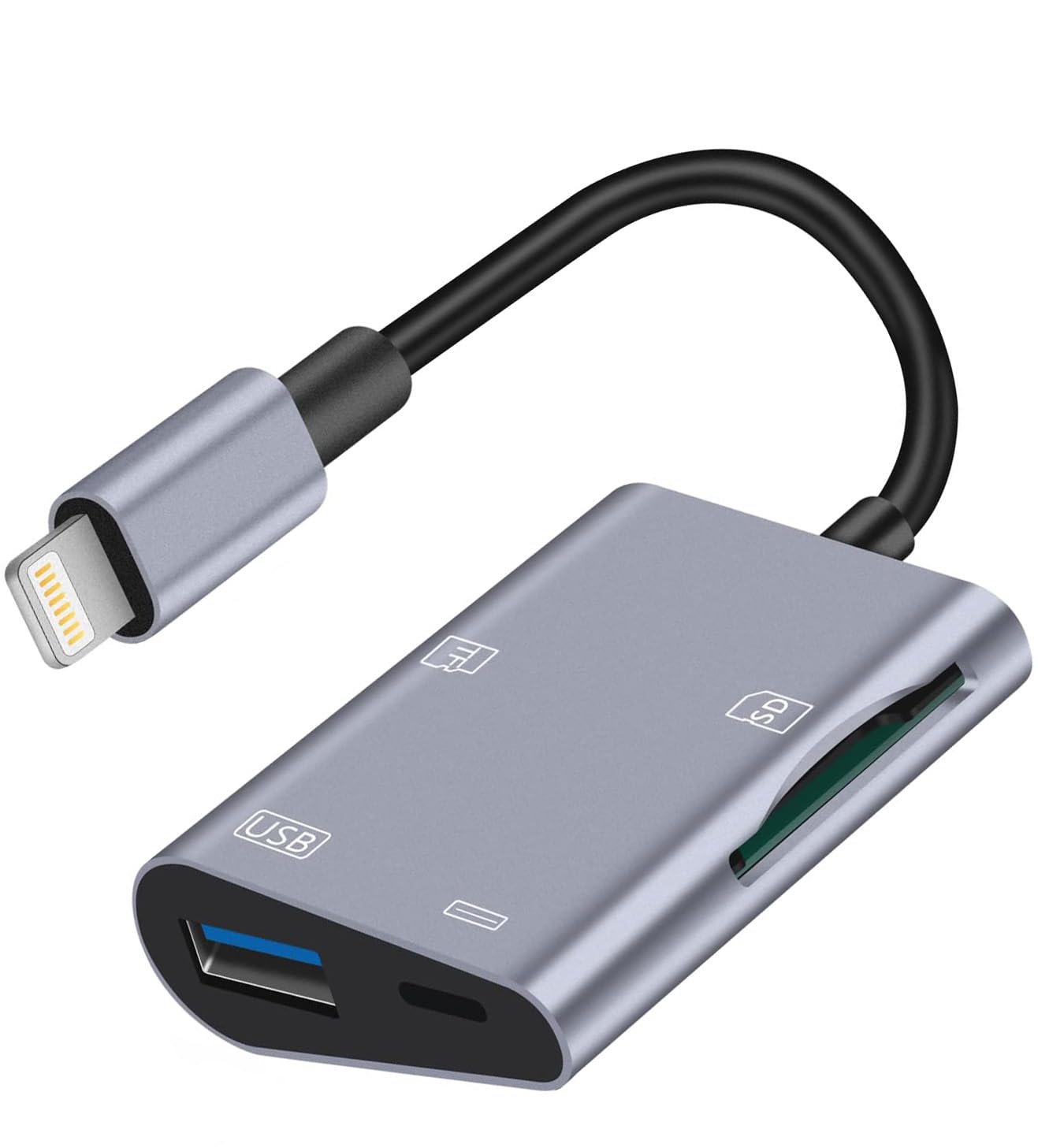 Apple Lightning to SD & TF Card USB Camera Adapter with Charging Port for iPhone/iPad, 4 in 1 Card Reader for USB Flash Drive, Keyboard, Mouse, Hubs