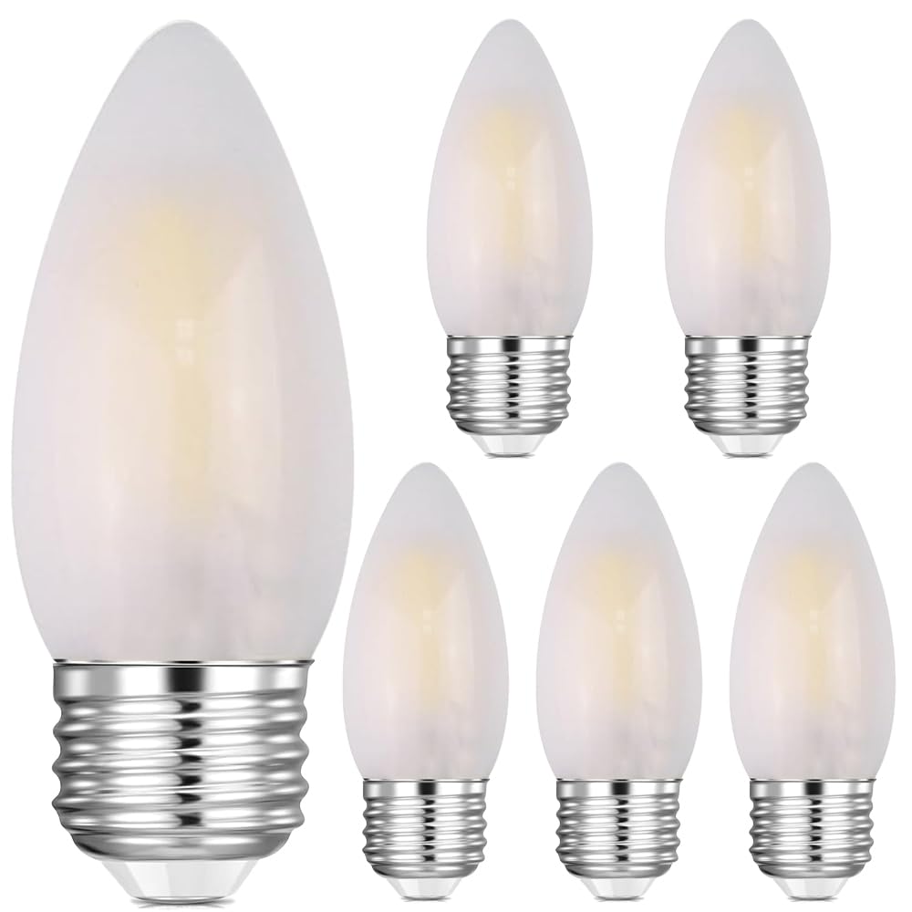 Jacqings E26 Candelabra LED Light Bulbs Frosted Chandelier B11 Torpedo Tip Dimmable 2W 25 Watt Equivalent 2700K Warm White Decorative Candle Bulbs (6