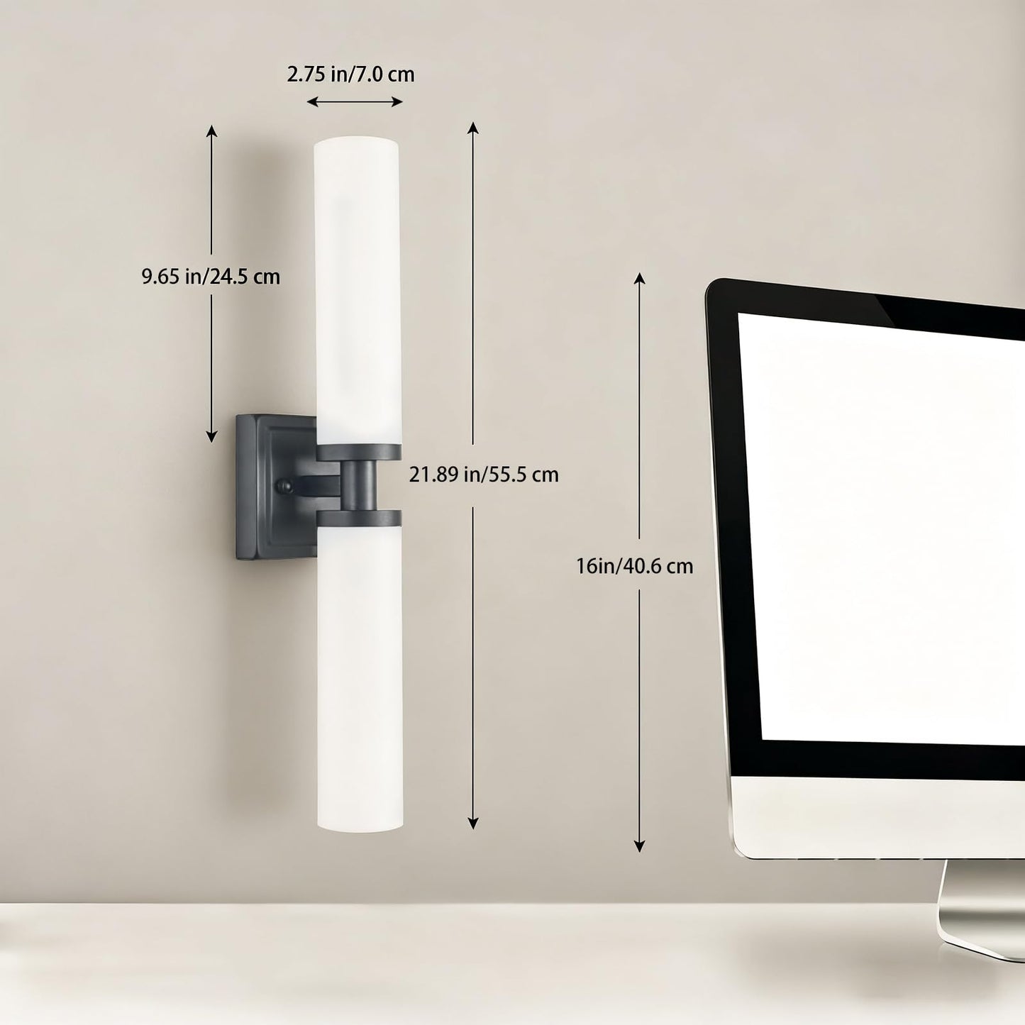 Keep Shinning Black Wall Sconces Set of Two, Modern Bathroom Sconce with Frosted Glass, Hardwired Wall Light Fixtures for Bathroom Living Room Bedroom