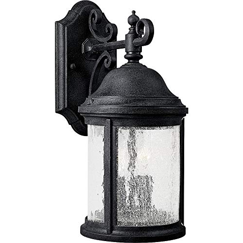 Progress Lighting Ashmore Collection 2-Light Water Seeded Glass New Traditional Outdoor Small Wall Lantern Light Textured Black