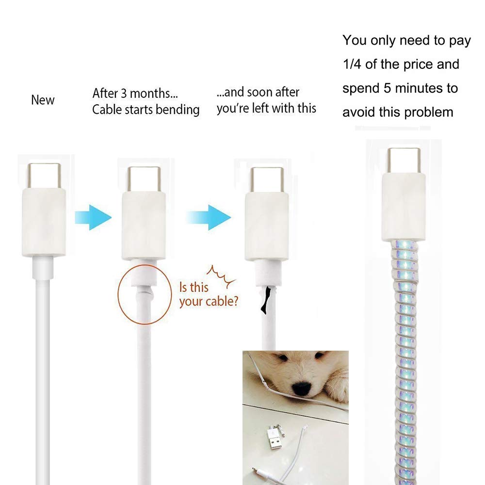 Cable Protector Animal Proof Wire Repair, Cord Protector for Pets Headphone Saver Spiral Cable Wrap Strain Relief, Cord Sleeve for Phone Cable USB