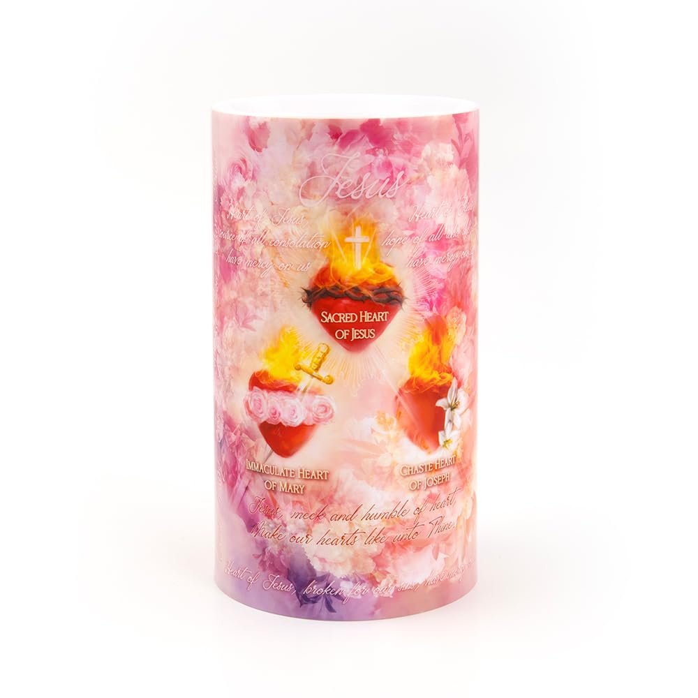 THE SAINTS COLLECTION 4x7 LED Prayer Candle Three Hearts Flameless with Timer