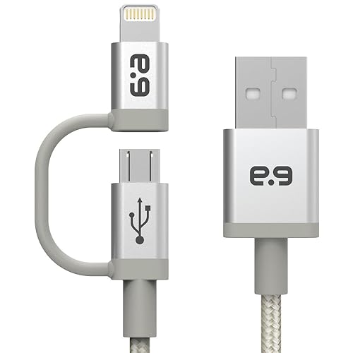 PureGear 2-in-1 Braided Charge-Sync Cable with Lightning to Micro USB Adapter - Metallic Silver 48"