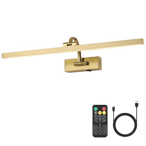 Wireless Picture Lights for Wall Battery Operated, Brass Art Lighting for Paintings Rechargeable Gallery lights with Remote and Timer 3CCT Dimmable