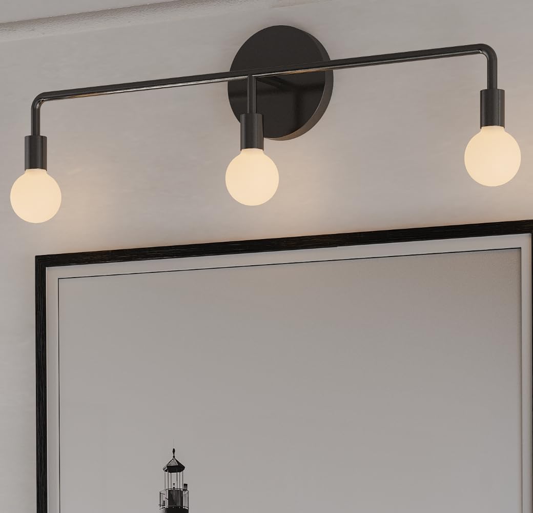 Liii&ARTMAN 3 Lights Vanity Globe Wall Sconce 26', Minimalist Matte Black Vanity Light Fixture for Bathroom Wall Light (Bulbs Not Included)