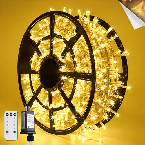 JMEXSUSS 168FT 600 LED String Lights for Outside Clear Wire, Warm White Christmas Lights Outdoor Waterproof, Tree Lights Outdoor Plug in for Patio