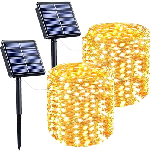 Extra-Long 144FT Solar String Lights for Outside, 2 Pack 400LED Solar Fairy Lights Outdoor Waterproof, Copper Wire with 8 Modes Solar Twinkle Lights