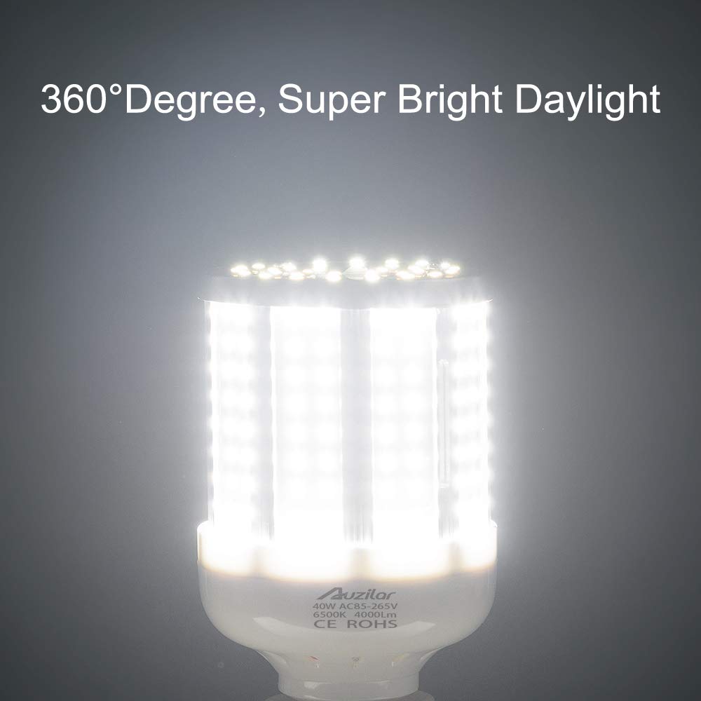 Auzilar 40W LED Corn Light Bulb Corn Lamp (280W Equivalent 6500K) Cool Daylight White Corn LED Bulb E26/E27 Medium Base for Indoor Garage Factory