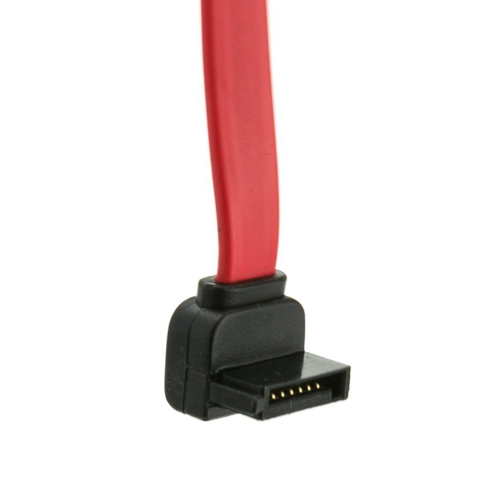 CableWholesale 1.5 Feet Serial(ATA) Cable, SATA to 90 Degree Right Angle SATA Connector, Single Right Angle SATA Cable, 26 AWG, Red, eSATA Male