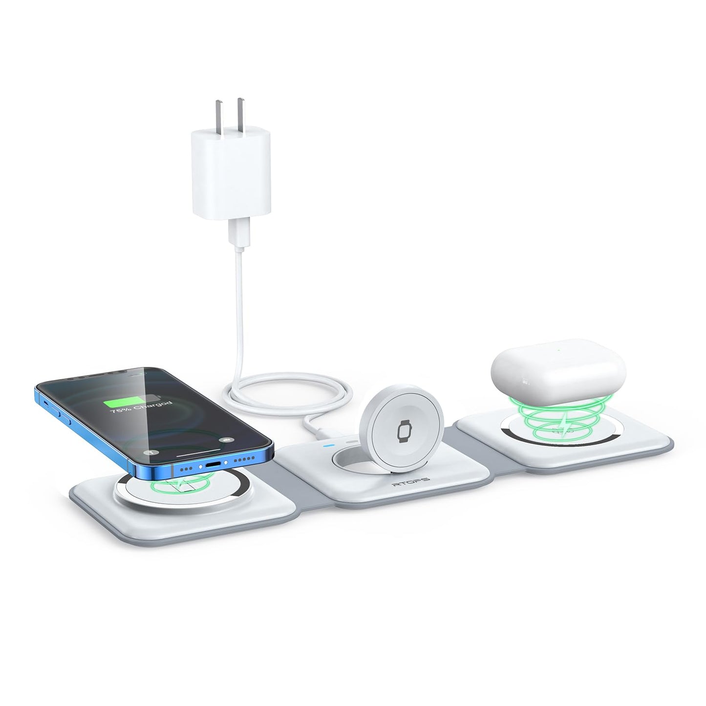 Wireless Charger 3 in 1,RTOPS Magnetic Traval Wireless Charging Station Multiple Devices,GaN 3 in 1 Charging Station,Compatible