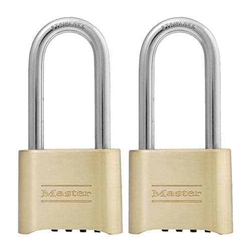 Master Lock Brass Combination Lock, Gate Lock for Outdoor Fence or Shed, Customizable Combination Padlock with Extended 2-1/4-Inch-Long Shackle, 2