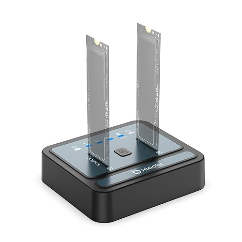 M.2 NVMe/SATA SSD Cloner, M.2 Duplicator 2-Bay Hard Drive Enclosure, Tool-Free 20Gbps USB3.2 Gen 2X2 Hard Drive Reader for NVMe SATA SSD Supports