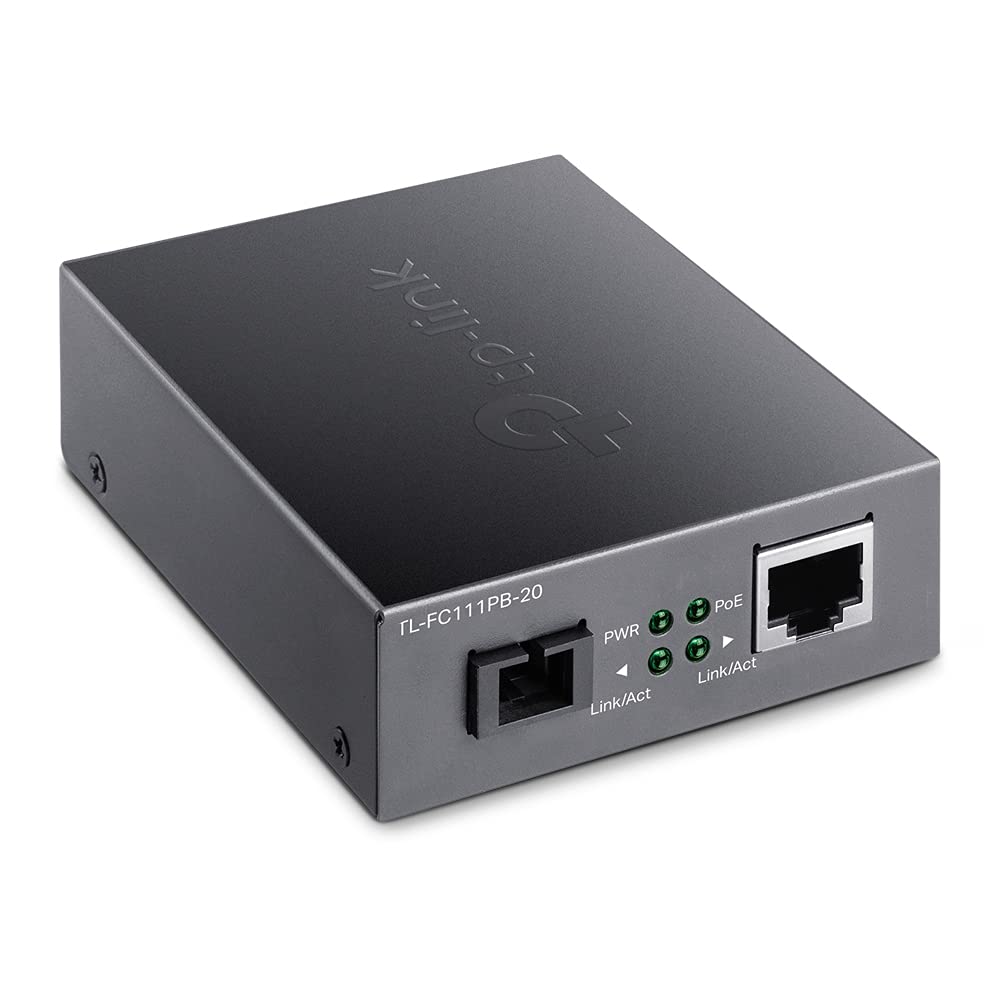 TP-Link TL-FC111PB-20 | 10/100 Mbps WDM SFP to RJ45 Fiber to Ethernet Media Converter with 1-Port PoE | 10/100 Mbps RJ45 Port to 100Base-FX