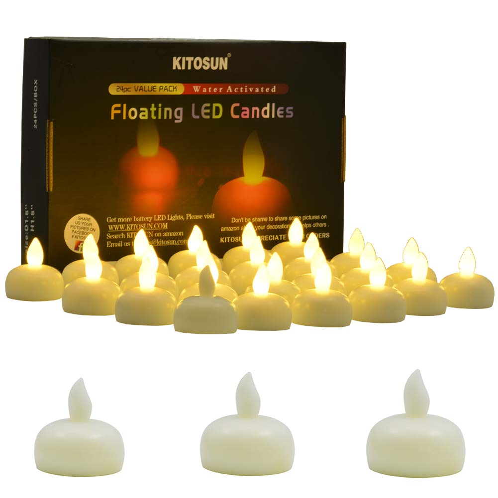 KITOSUN Floating Candles Waterproof Flameless Flickering LED Tea Lights Water Activated Battery Operated Led Candles for Proposal Wedding Bar Party