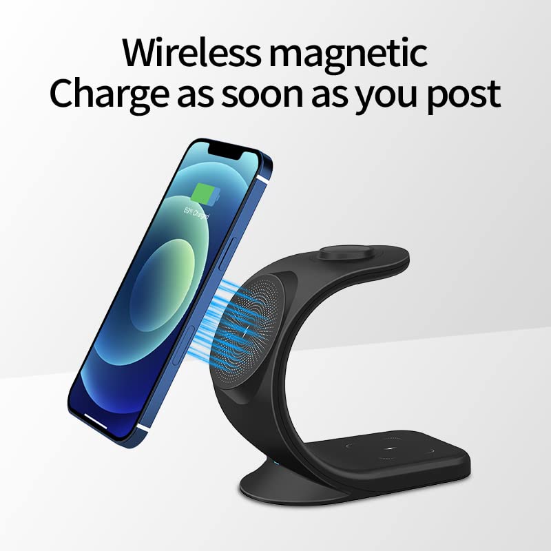 3 in 1 Magnetic Charging Station Compatible for iPhone 16 15 14 13 12 Pro/Max/Mini, for AirPods Pro/2, for iWatch 6/SE/5/4 with Sail Style Black