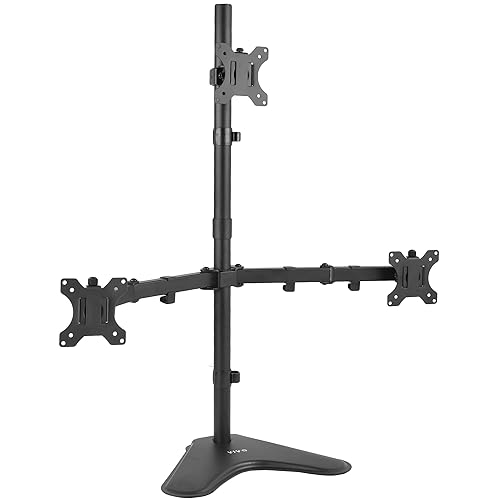 VIVO Triple LCD LED Computer Monitor Desk Stand, Free Standing Heavy Duty Fully Adjustable Mount for 3 Screens up to 30 inches STAND-V003E