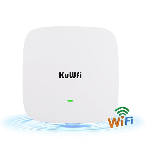 KuWFi WiFi 6 Extender 2.4G&5.8G Long-Range Repeater AX1800 WiFi 6 Indoor Ceiling-Mounted AP Router 48V PoE Powered 1800Mbps High Speed for House