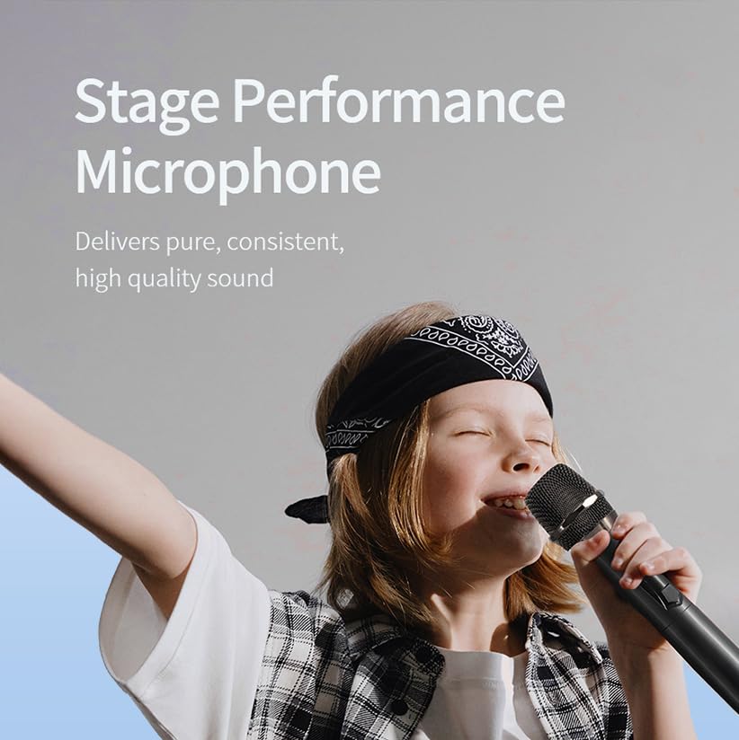 HUACAM Wireless Microphones, Dual Handheld Dynamic Wireless Mic for Karaoke, Wedding, DJ, Party, Speech, Church, Class, PA System, 200ft, Gray & Red