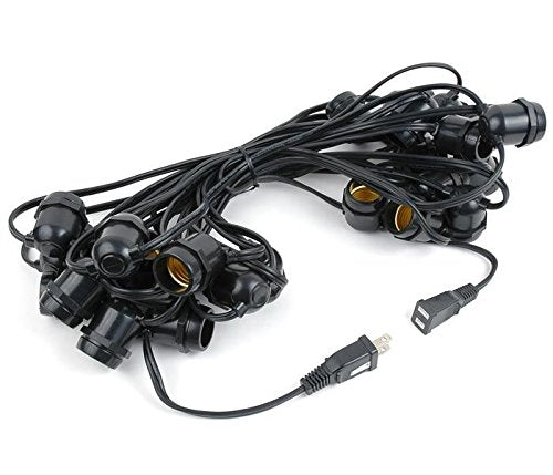 Novelty Lights 37.5 Feet, 25 in-Line E26 Sockets, S14 String Light Set with Clear Incandescent Bulbs, Heavy Duty Black Wire Patio Lights, Weather