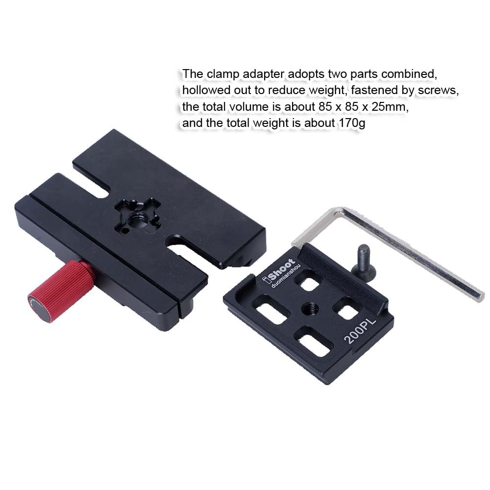 iShoot Clamp Adapter Converter Compatible with Manfrotto 200PL / 410PL Camera Plate & Converting Arca-Swiss Fit Quick Release Plate to RC RC2 Standard