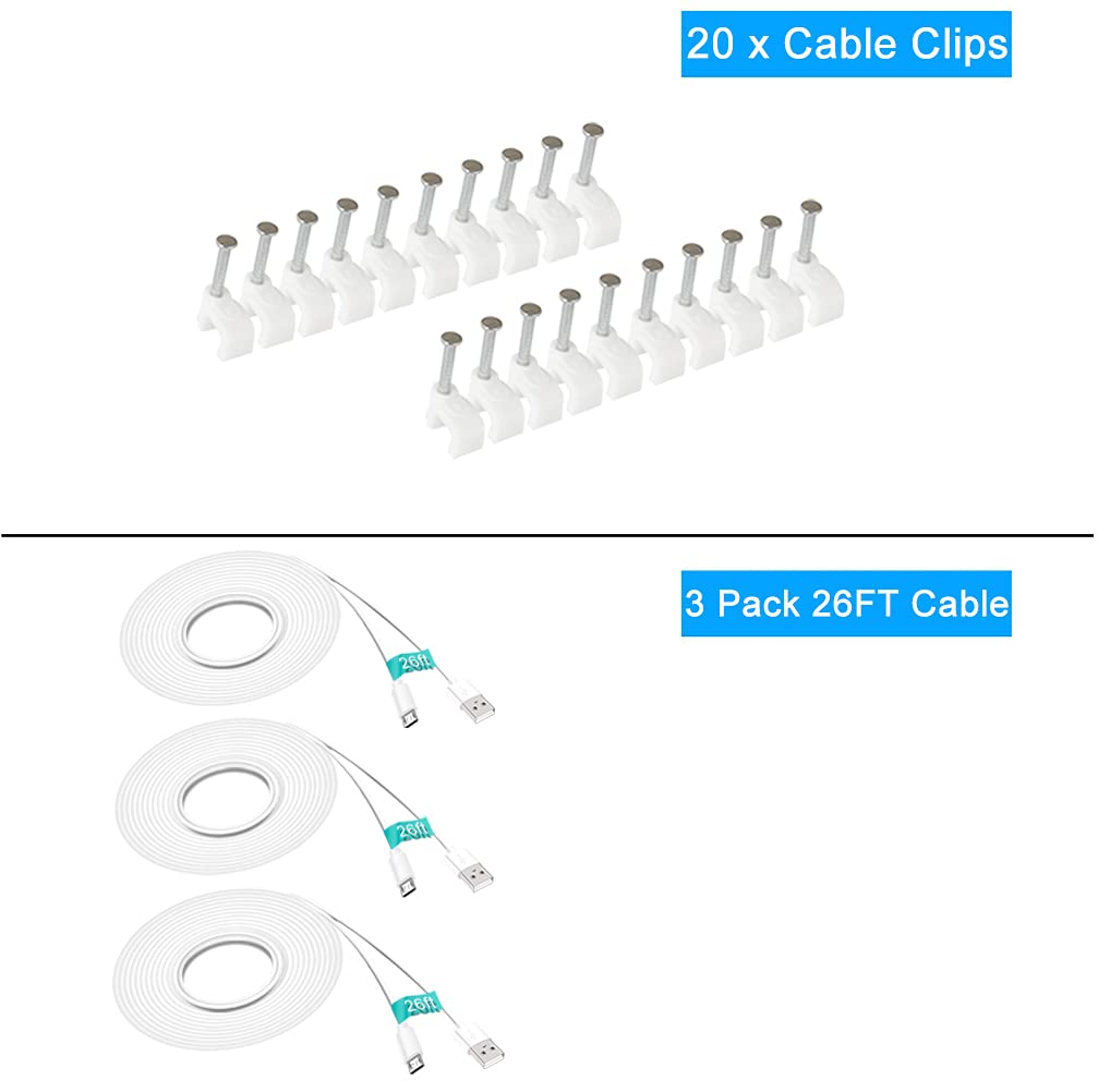 SIOCEN 3 Pack 26FT Micro USB Cable Power Extension Cord for Wyze Cam,WyzeCam Pan,YI Cam,YI Dome Home Camera,Kasa Cam,Oculus Go,Furbo Dog,Nest