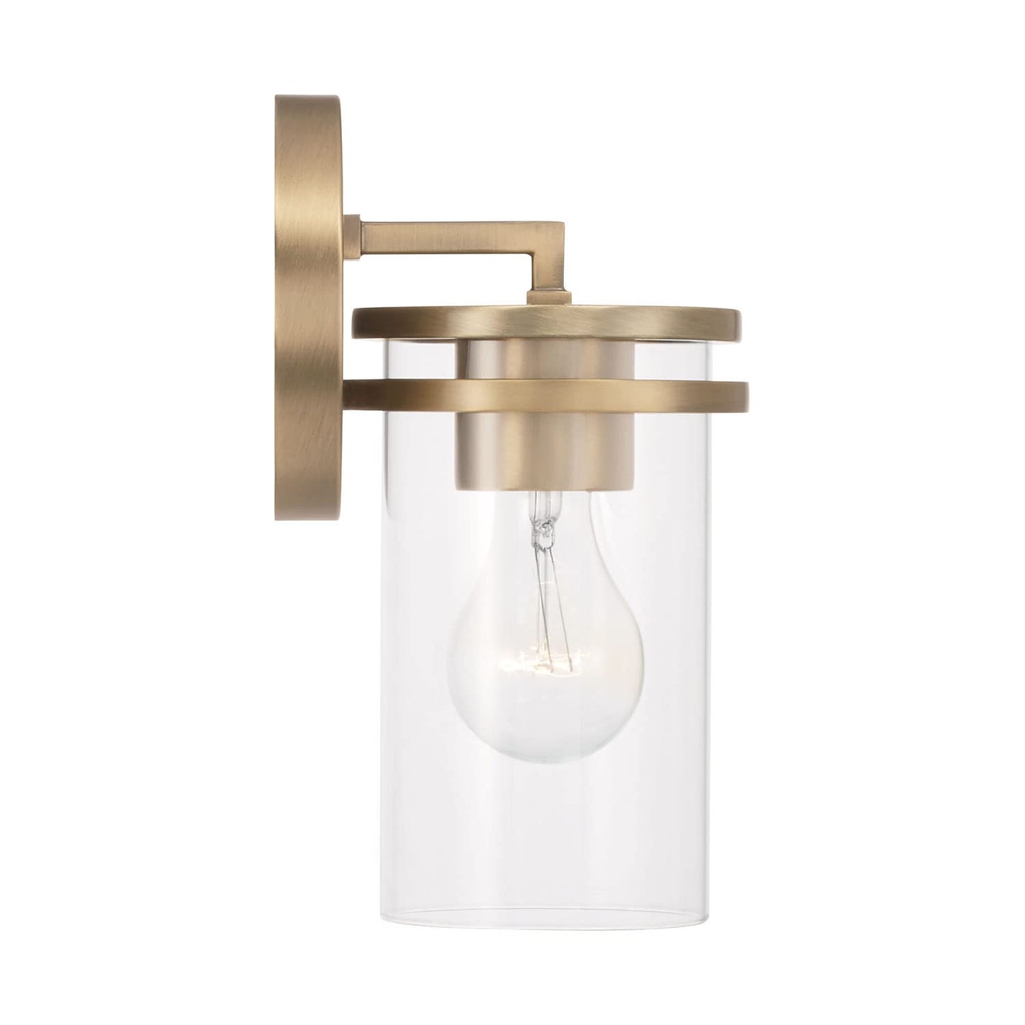 HomePlace by Capital Lighting 648711AD-539 Fuller Transitional Clear Glass Cylinder Wall Sconce, 1-Light 100 Watt, 10" H x 5" W, Brass