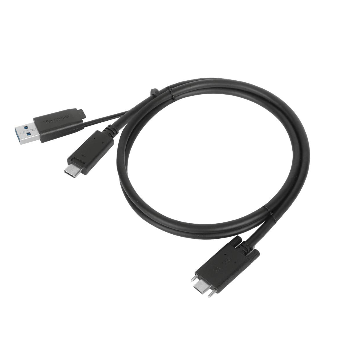 Targus USB-C Male to USB-C Male Cable with Screw and USB-A Tether, 1M Length for Secure and Reliable Connectivity, Compact Design for Travel