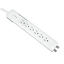 Monoprice Power & Surge - 6 Outlet Slim Surge Protector Power Strip With Coaxial Line Protection - 4 Feet - White | Cord UL Rated 1,080 Joules