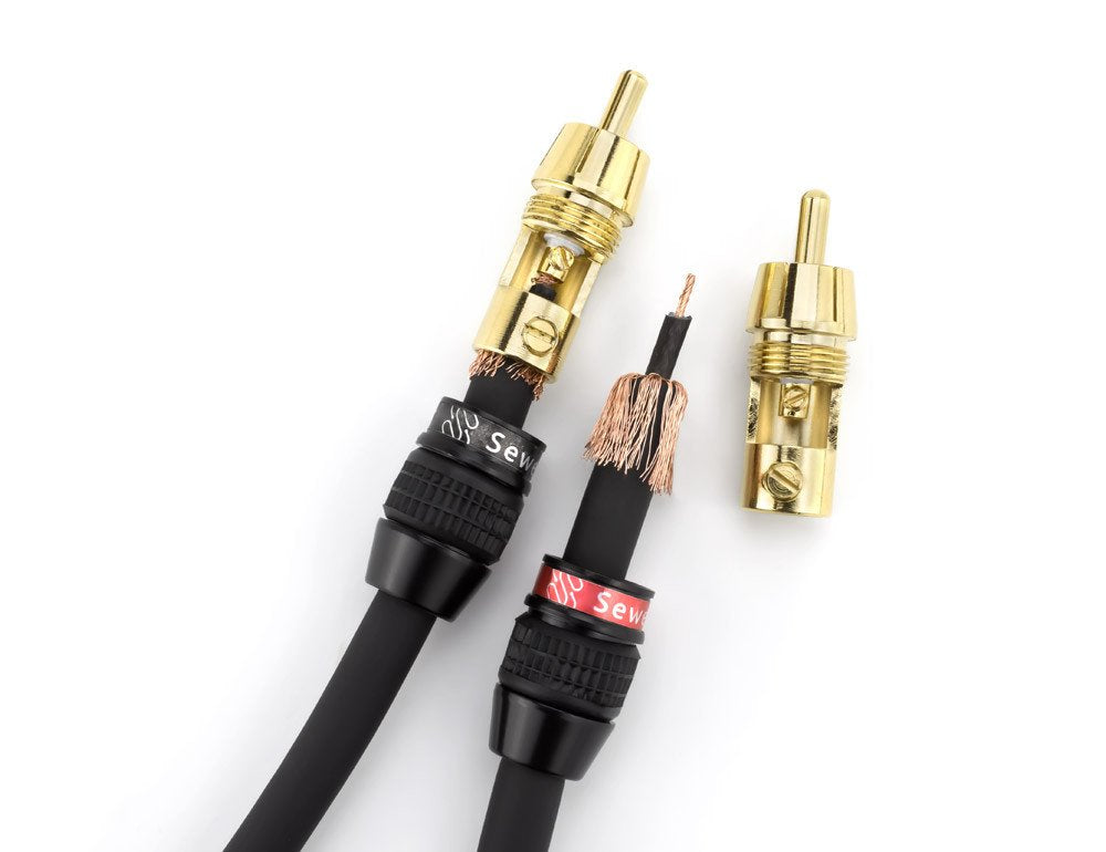 Sewell Deadbolt RCA Plugs, 2 Pairs, Fast-Lock Technology, 24k Gold Plated Speaker Plugs, Premium Solderless SW-32888-2