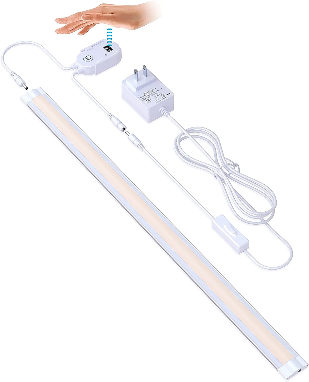 Under Cabinet Lighting LED 20In Kitchen Under Counter Light Fixtures Dimmable with Manual Sensor Control,Desk,Over Sink,Tool Box Hutch Light Bar Plug