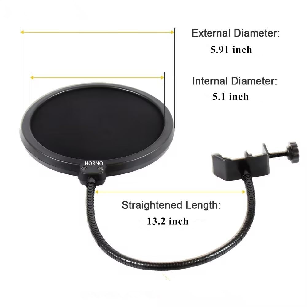 HORNO Professional Microphone Filter Screen-Mic Pop Blocker Mask Shield Screen with Flexible Gooseneck Mount