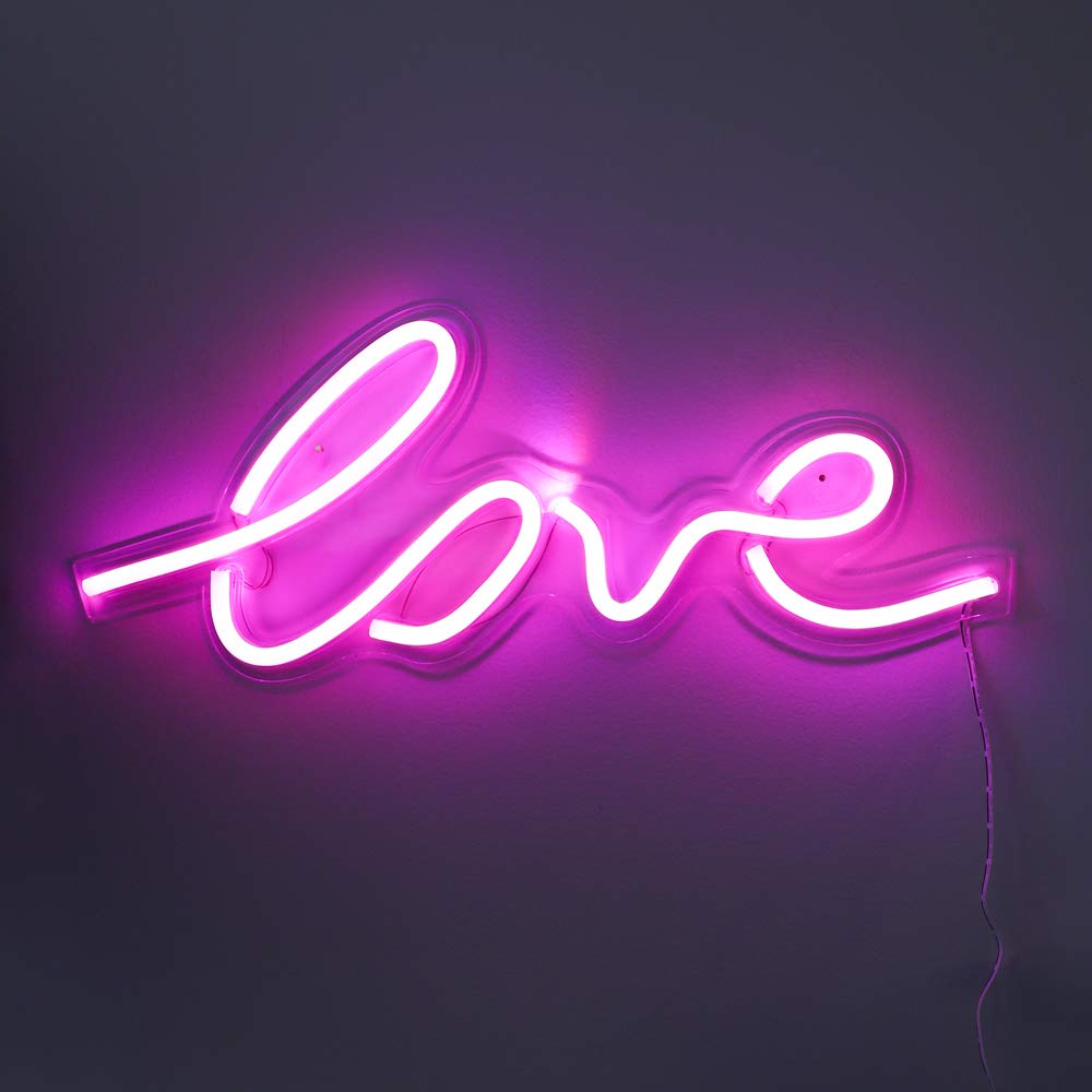 Isaac Jacobs 17.5" x 7" inch LED Neon Pink “Love” Wall Sign For Cool Light, Wall Art, Bedroom Decorations, Home Accessories, Party, Valentines Day