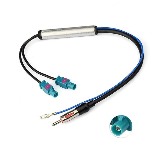 Eightwood Dual Fakra Z Plug to DIN Plug FM AM Car Radio Antenna Adapter 12V+ Active Amplifier Cable 12in Compatible with Aftermarket GPS Navigation