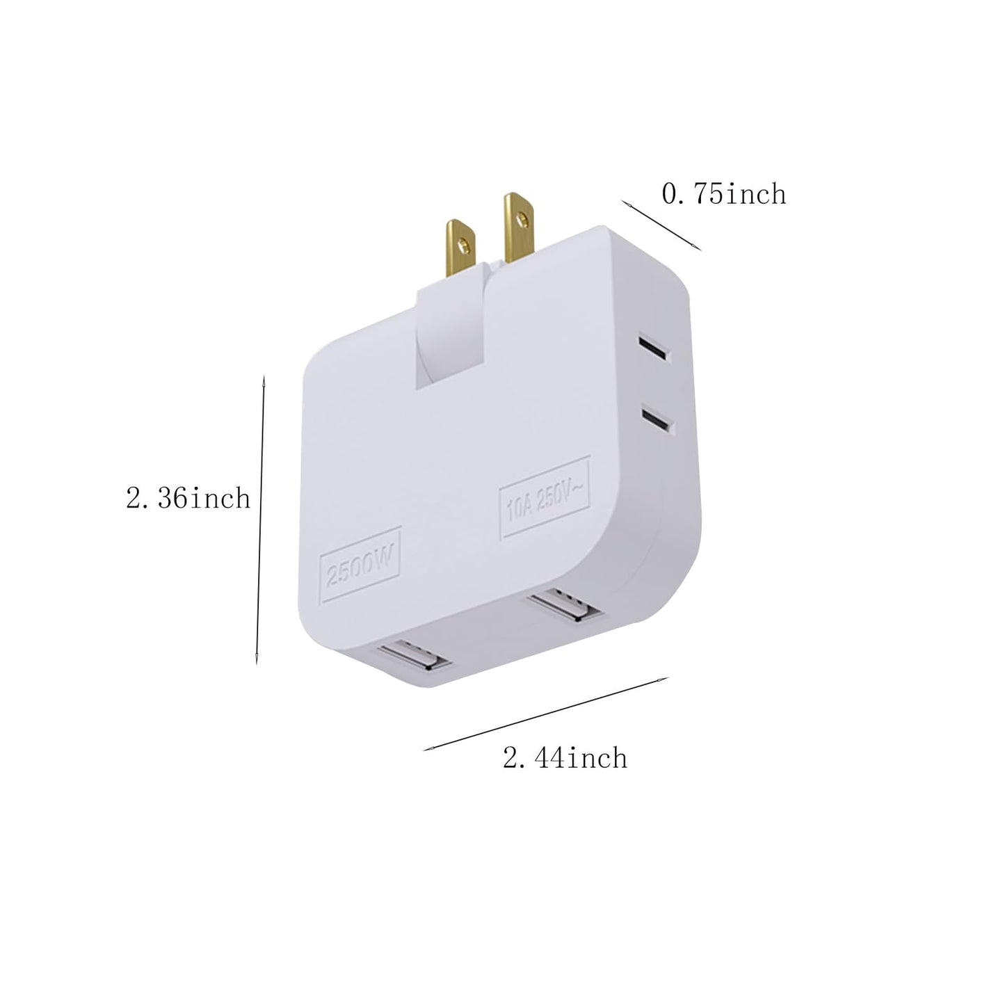 3 Way Flat Wall Plug Extender AC Adapter,Ultra Thin Folding Electrical Outlet Splitter,2-Prong Swivel Rotatable Socket,Perfect for Home and Travel.…