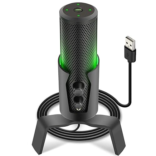 USB Microphone Selectable Pickup Pattern-4 in 1 Polar Pattern Selector Audio Cardioid Condenser Mic w/LED Effect Lights, Podcast Recording Kit for
